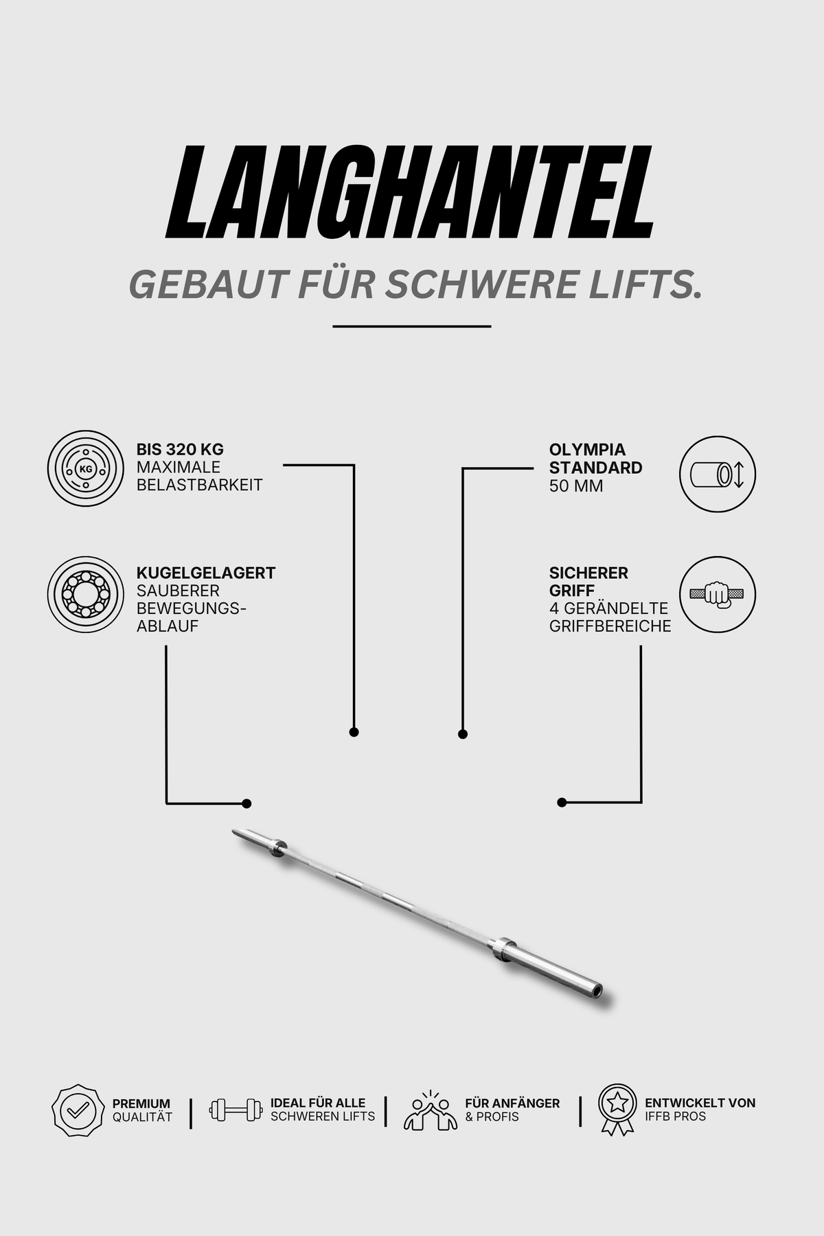 Langhantel Olympia 50mm mit Federverschluss